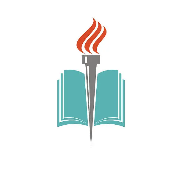 Vector illustration of Book logo torch, education or library icon, university emblem