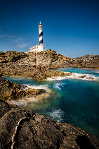 Long exposure image of Favaritx lighthouse in Menorca.