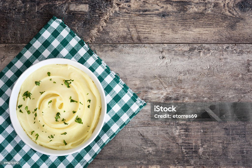 Mashed potato Mashed potato on wooden background Carbohydrate - Food Type Stock Photo