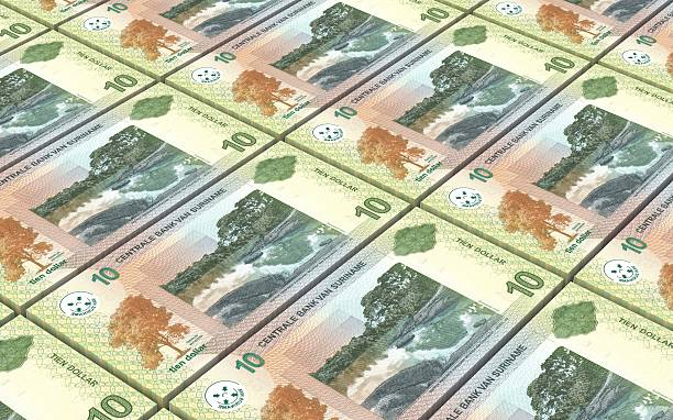 スリナムドル紙幣は背景を積み重ねる。 - ten dollar bill ストックフォトと画像