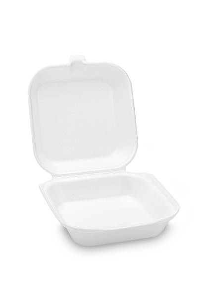 istock Empty white styrofoam food tray on white background. 599272888