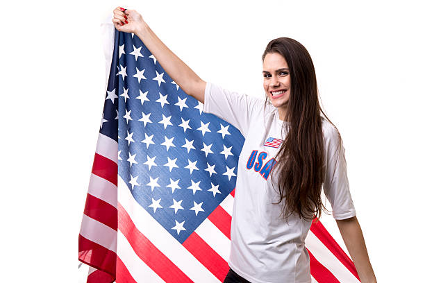 istock American fan holding USA flag 599275806