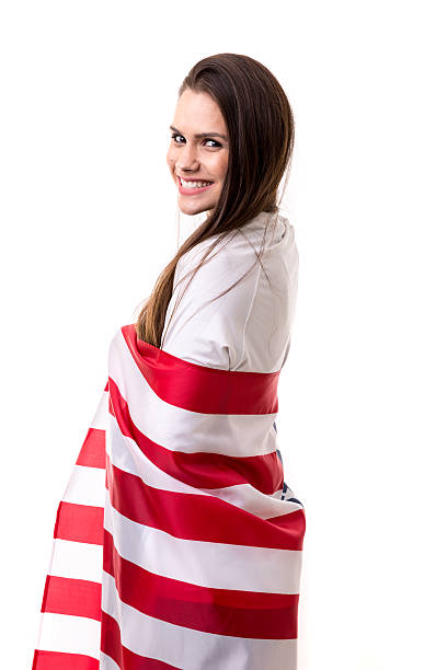 istock American fan holding USA flag 599275866