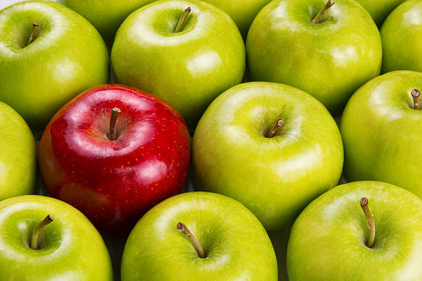 Unique. Red apple among group of green apples. Unique. Red apple among group of green apples. storming stock pictures, royalty-free photos & images
