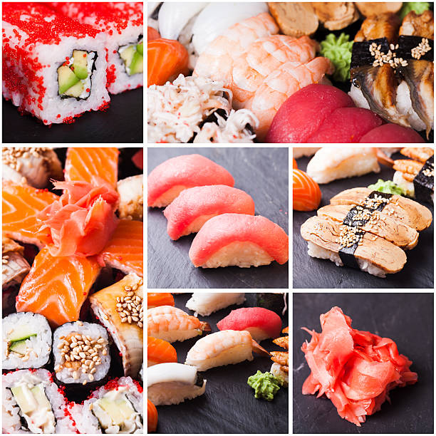istock Set of sushi and rolls 599281814