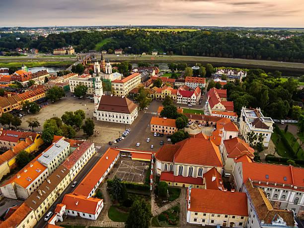 istock Kaunas, Lithuania: aerial top view of Old Town 599458670