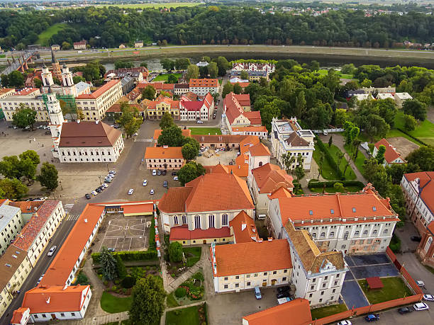 istock Kaunas, Lithuania: aerial top view of Old Town 599458826