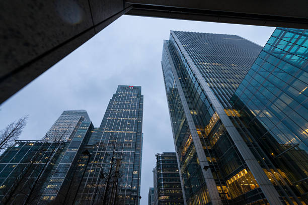 istock Low angle view of modern skyscrapers 599461414