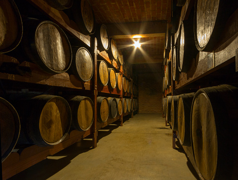 Wooden barrels deposit for brazilian cachaça aging sugarcane liquor