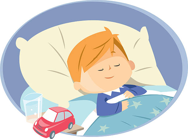 ilustrações, clipart, desenhos animados e ícones de menino dormir  - sleeping child cartoon bed