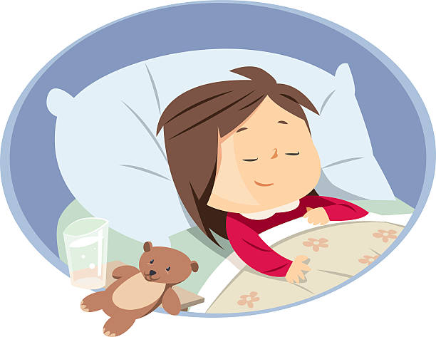 illustrazioni stock, clip art, cartoni animati e icone di tendenza di ragazza di dormire - baby sleeping bedding teddy bear