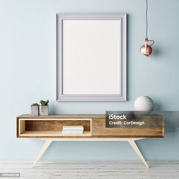 Mock Up Poster Pastel Color Interior Stock Photo - Download Image Now - Arts Culture and Entertainment, Blank, Blue