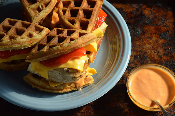 istock Savory waffle chicken breast sandwiches 599466812