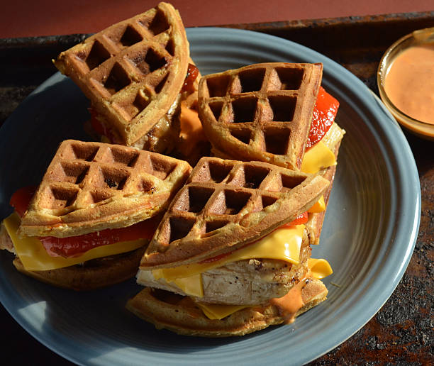 istock chicken and savory waffle sandwiches 599466970