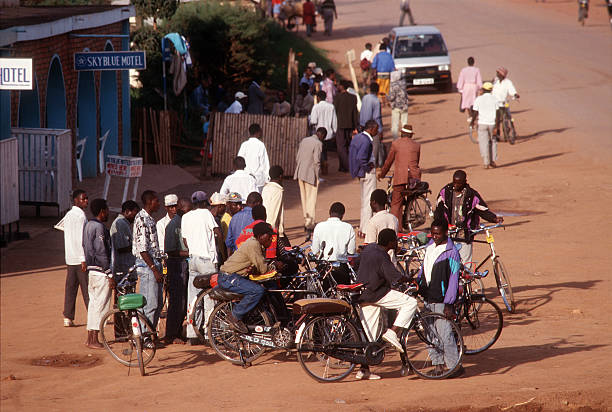 Kabale, Uganda - September 27, 1995: Bicycle taxi point at Kabale town, Uganda