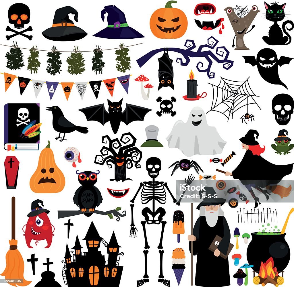 Halloween mode icônes plates - clipart vectoriel de Halloween libre de droits