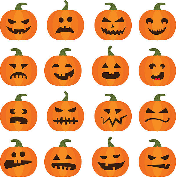 хэллоуин тыквы иконки набор - pumpkin stock illustrations