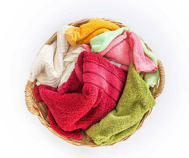 istock color mix  towel in wicker baskets on white background 599482774