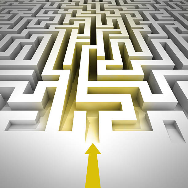 istock golden entrance inside to maze with arrow 599485788