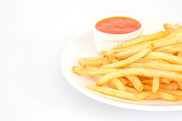 istock French fries with ketchup and potato. 599485800