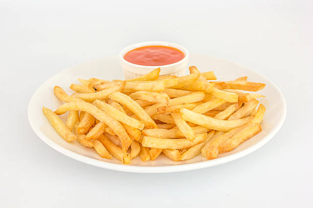 istock French fries with ketchup and potato. 599486018