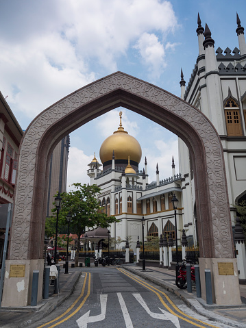Singapore, Singapore - April 10, 2016: View of Sultan Mosque and surrounding from the street level.