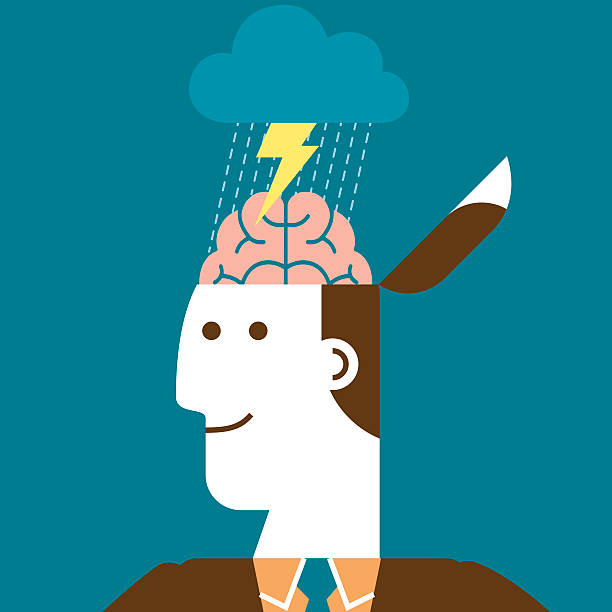 brainstorming geschäftsmann | neues geschäftskonzept - brain lightning brainstorming intelligence stock-grafiken, -clipart, -cartoons und -symbole