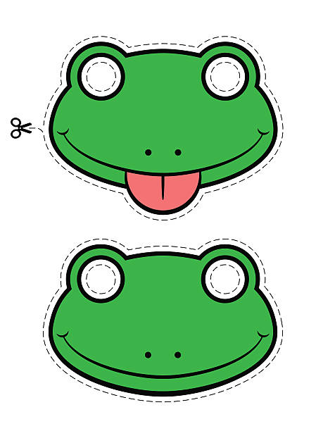 ilustrações de stock, clip art, desenhos animados e ícones de close-up of green frog masks over white background - white background close up frog amphibian