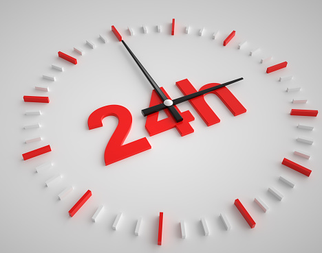 24 hours Clock. White Background