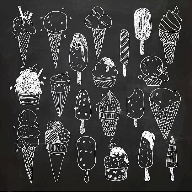 ручной нарисованный мороженое векторные рисунки набор - melting ice cream cone chocolate frozen stock illustrations