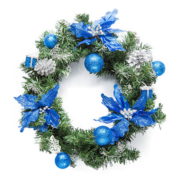 istock Christmas blue wreath isolated on white 599499506