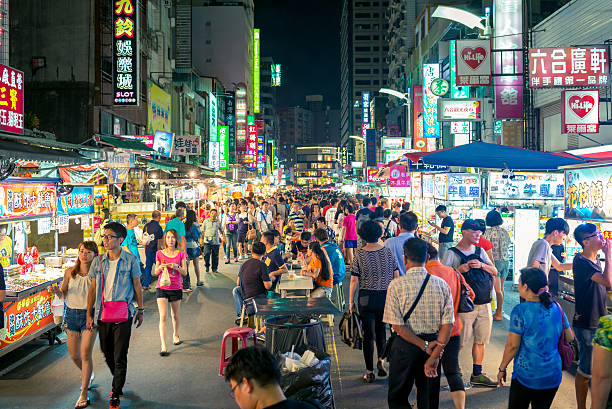 Liuhe Night Market Kaohsiung, Taiwan - September 3, 2016: night view of Liuhe Night Market, one of the biggest and most famous night markets in Kaohsiung night market stock pictures, royalty-free photos & images