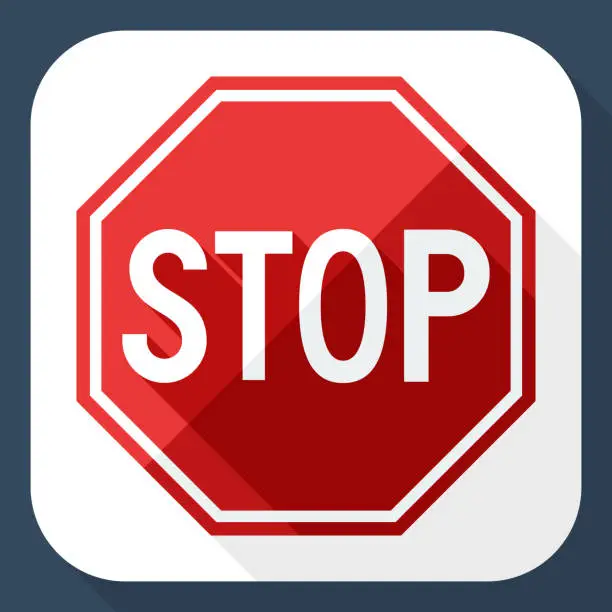 Vector illustration of Stop sign with long shadow