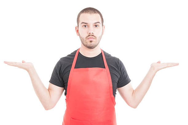 istock Young salesman holding palms up 599502832