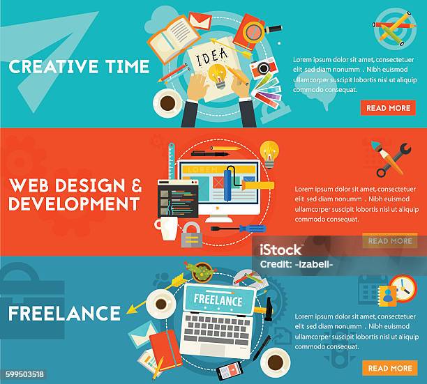 Creative Time Freelance And Web Design Development Concept Illustrations Stock Illustration - Download Image Now