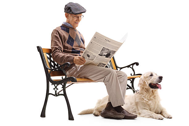 istock Senior man reading a newspaper with his dog 599504056