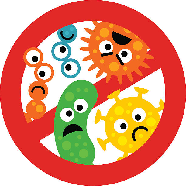 stop bacterium sign with cute cartoon gems in flat style - 傳染病 幅插畫檔、美工圖案、卡通及圖標