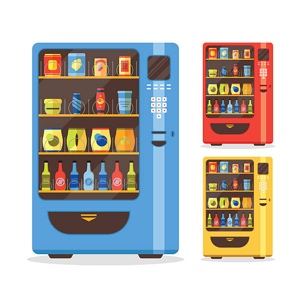 Vending Machine Set with Food and Drink. Vector Vending Machine Set with Food and Drink. Flat Design Style. Vector illustration vending machine stock illustrations