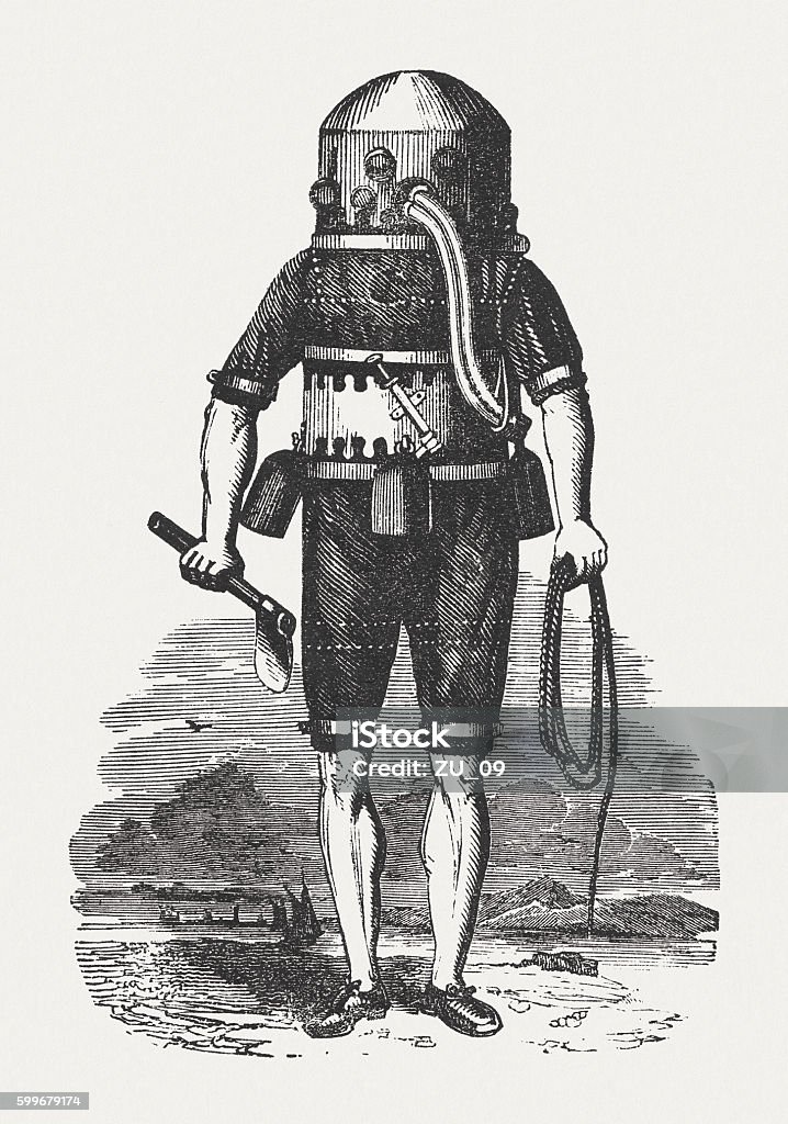 Diving Suit By Klingert Published In 1855 Stock Illustration - Download ...