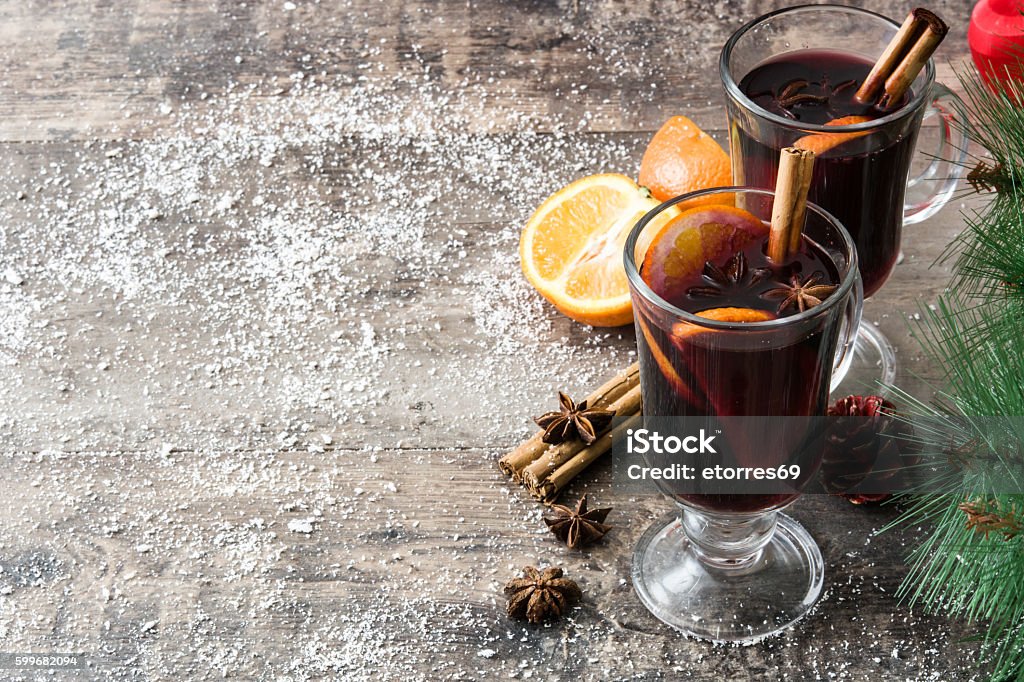 Christmas mulled wine Christmas mulled wine and Christmas decoration Mulled Wine Stock Photo