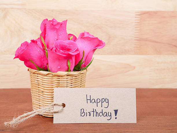 istock Handwriting Happy Birthday on brown label paper 2 599688492