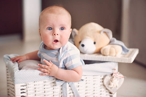 istock Surprised baby in a basket 599688610