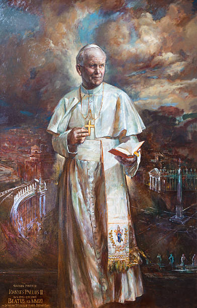 roma - la pintura de san juan pablo ii. - we have a pope fotografías e imágenes de stock