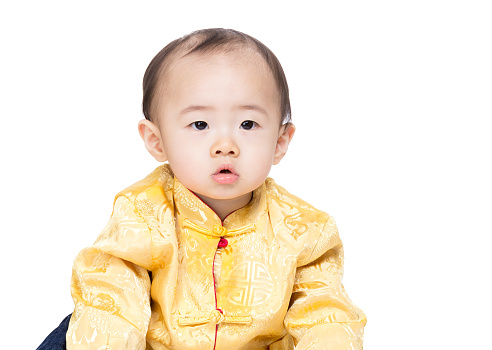 Chinese baby boy wearing traditional Chinese clothing