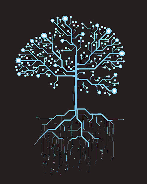 illustrazioni stock, clip art, cartoni animati e icone di tendenza di albero astratto, concept vector futuristico blu virtuale grafico - green tree monitor
