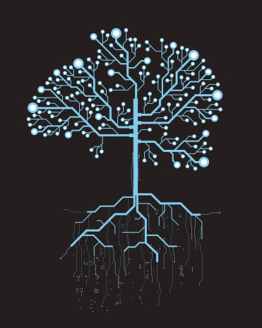 Abstract future, concept vector futuristic blue virtual graphic touch user interface HUD. Hologram tree and roots