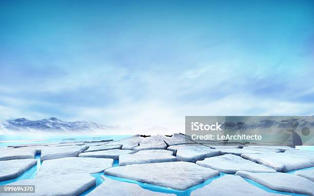 Cracked Ice Floe Floating On Blue Water Mountain Lake Stock Photo - Download Image Now