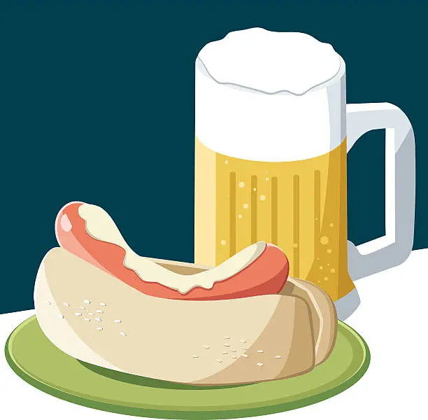 Vector illustration of Hotdog and beer