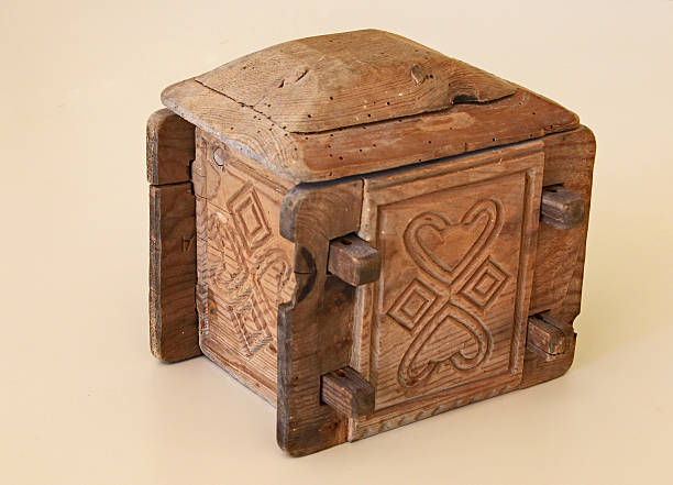 Antique butter crate from the 1700s used to form patterns in butter pieces by turning the carved sides in. Traditionally iit was used as an engagement gift to the girl in Nordfjord, Norway