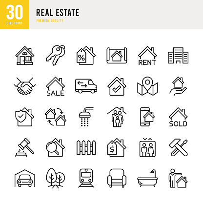 Real Estate set of thin line vector icons.